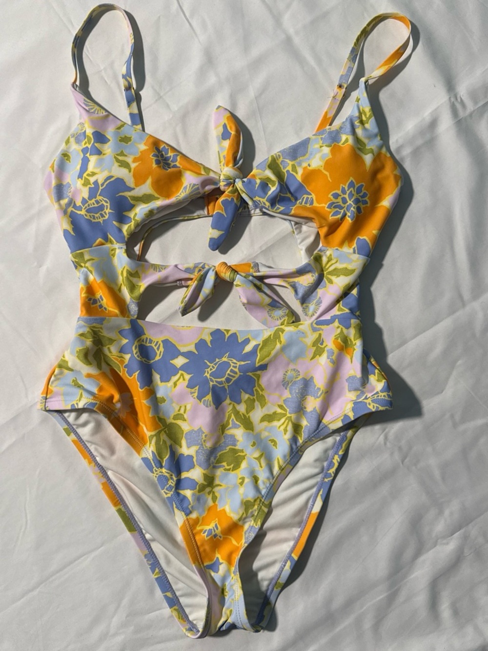 Urban Outfitters Floral Tie-Front Kids One-Piece - Yellow, Blue & Green